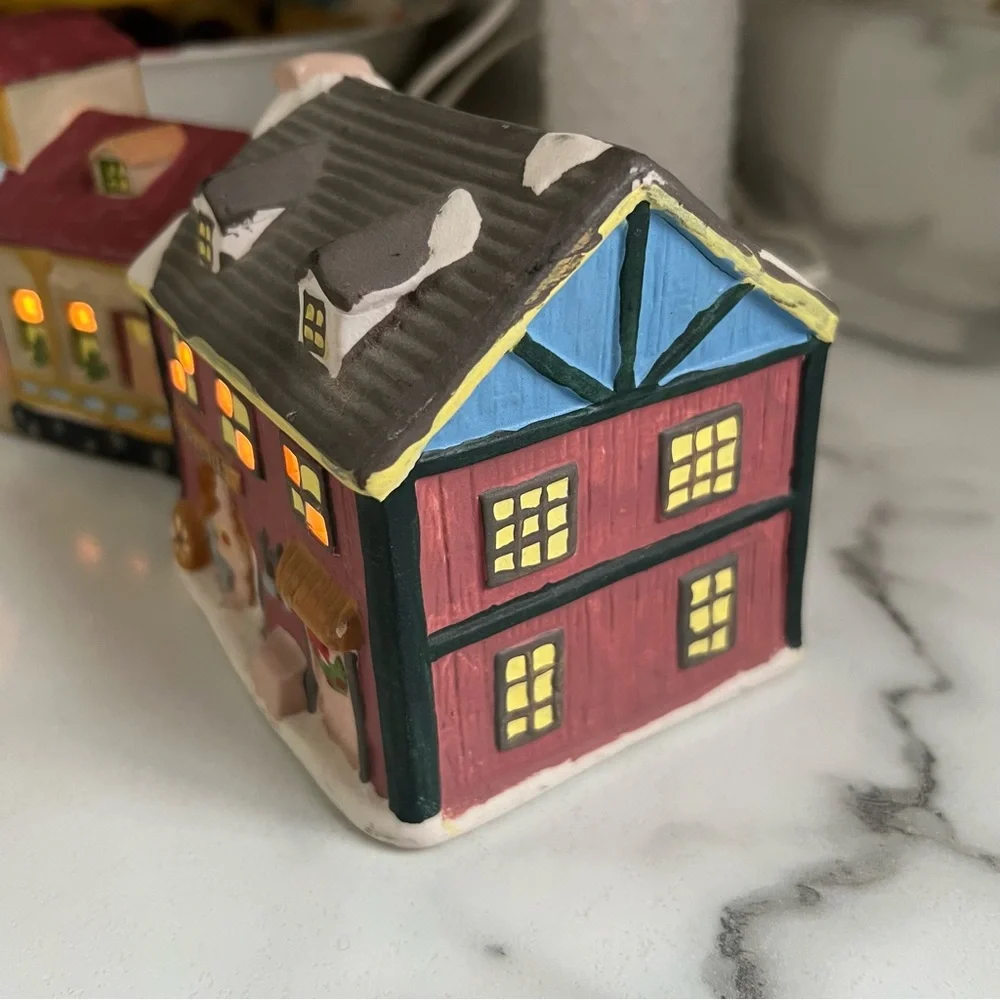 (2) Vintage Dickens Ceramic Village Christmas Cottagecore Houses With Lights